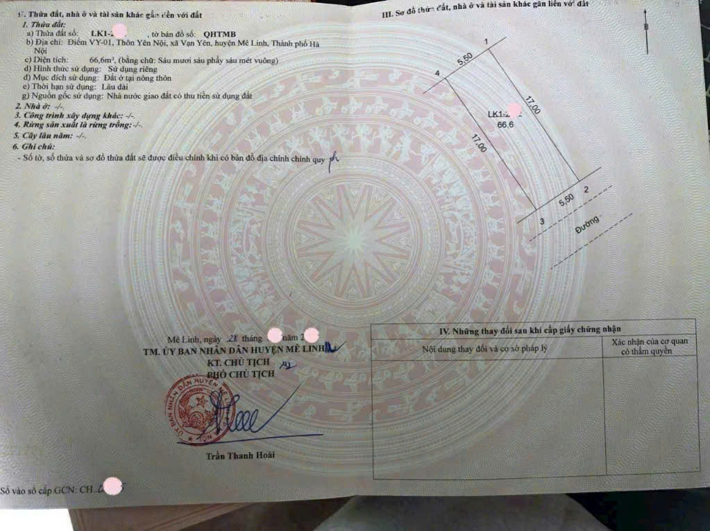 66m đất đấu giá Mê Linh, Hà Nội view Hồ giá 37.5tr/m dat dau gia van yen me linh 3