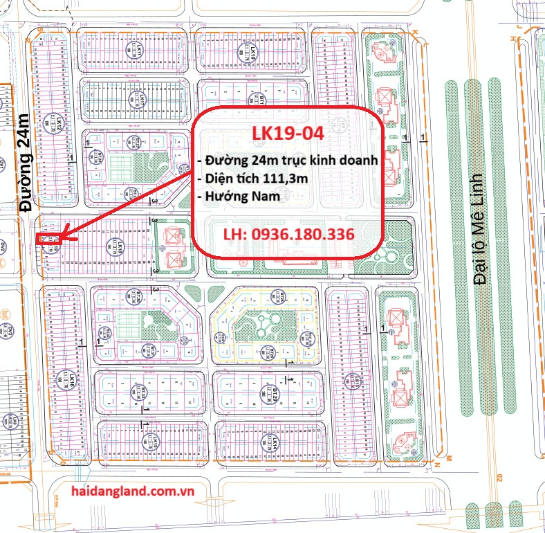 Bán lô đất liền kề Cienco 5 Mê Linh 111m² trục chính 24m – Gần Đại học Tài Chính lk19 4 cienco 5 me linh duong 24m